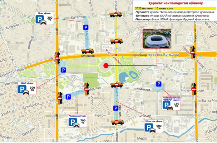O‘zbekiston va Qatar o‘yini sabab “Bunyodkor” stadioni atrofidagi ko‘chalarda harakat cheklanadi