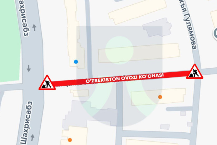 Toshkentdagi O‘zbekiston ovozi ko‘chasining bir qismi 30-maygacha yopiladi