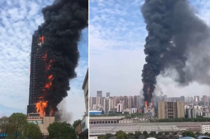 В Китае полностью сгорел небоскрёб крупнейшего оператора связи China Telecom