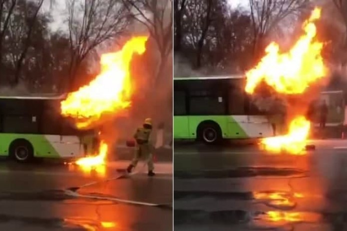 В Сергелийском районе столицы загорелся автобус