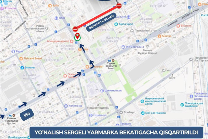 Toshkentdagi ko‘chalardan biri bir oyga yopiladi