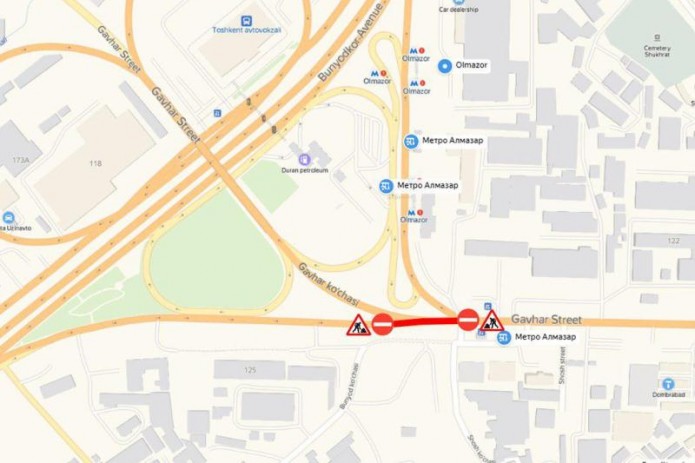 Возле станции метро «Олмазор» до 25 ноября закроют часть дороги