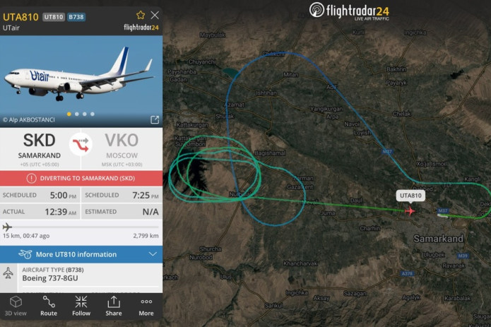 Samarqanddan havoga ko‘tarilgan Utair samolyoti favqulodda qayta qo‘ndirildi