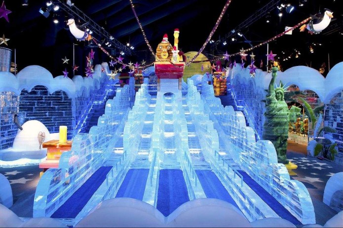 Two million pounds of ice create a winter wonderland at the National Harbor