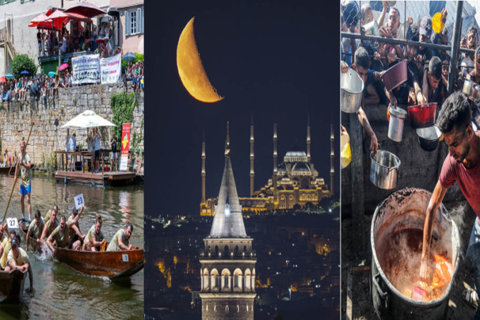 Germaniyadagi an'anaviy qayiq poygalari, Istanbul ustidagi oy, issiq ovqat uchun navbatga turgan falastinliklar. Kun suratlari