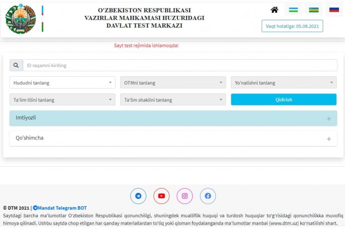 Rasman mandat.dtm.uz sayti ishga tushdi